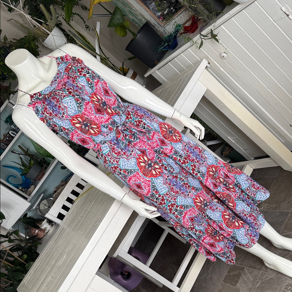Gap Floral Patchwork Sleeveless Dress In Pink And Blue Lined Nwot Xs